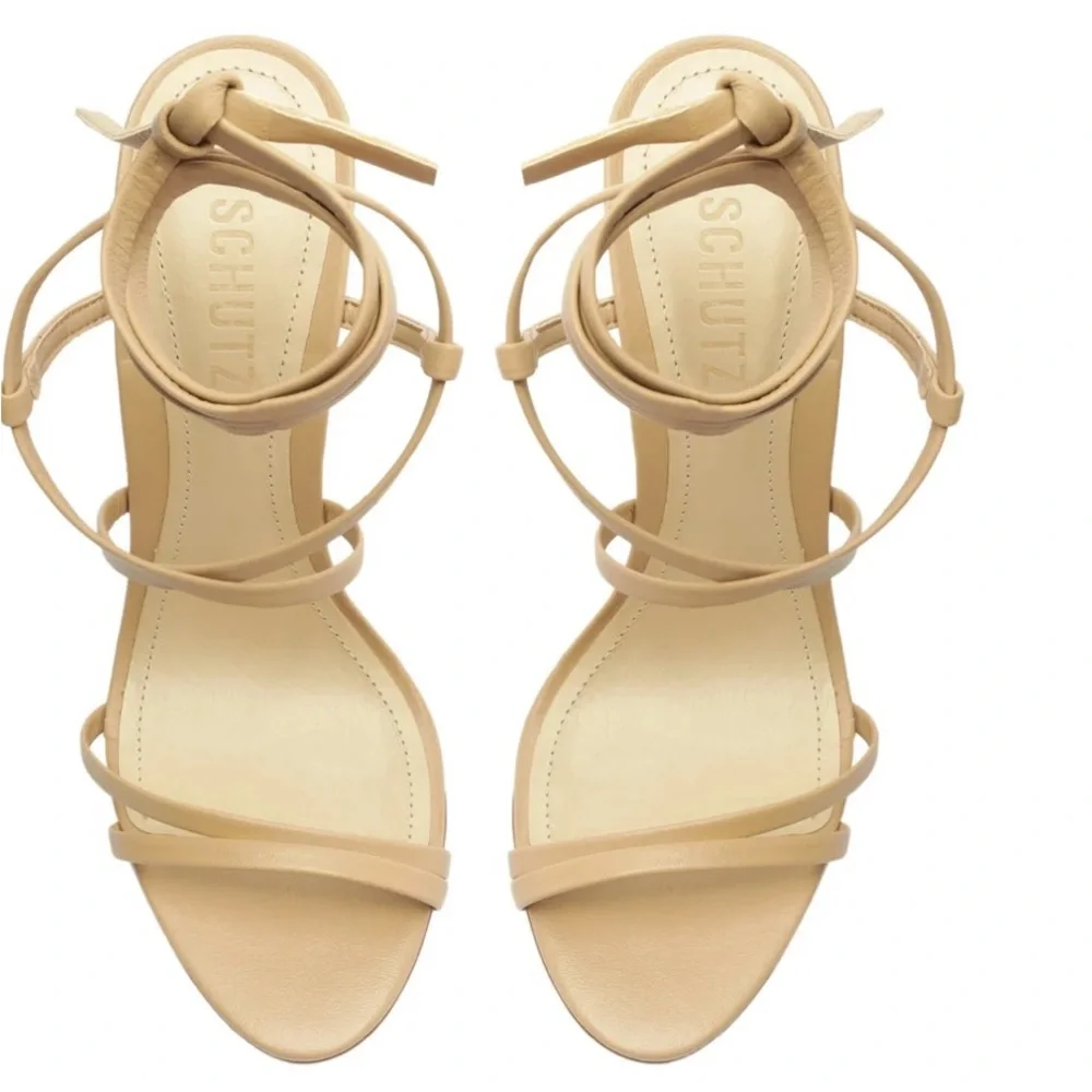 Schutz Deonne Casual Nappa Women’s Tan Strappy Leather Sandal High Heels Size 9 - Picture 4 of 15